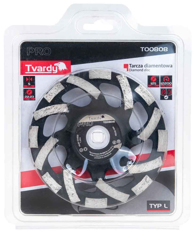 Brúsny diamantový kotúč 125x5x22,23 mm, segmentový typ-L, PROFI, TVARDY 3