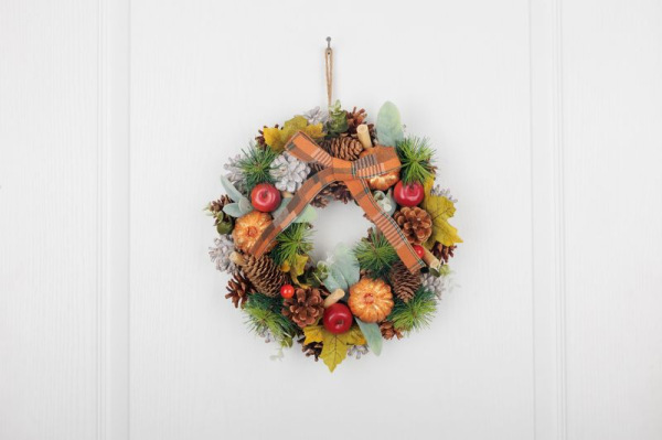 Veniec MagicHome Nature, jesenný, oranžový, s mašľou, 30 cm 2