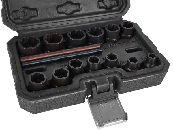 Sada nástrčných hláv na povoľovanie poškodených skrutiek, 6-19 mm, Cr-Mo, 15-dielna, GEKO 2