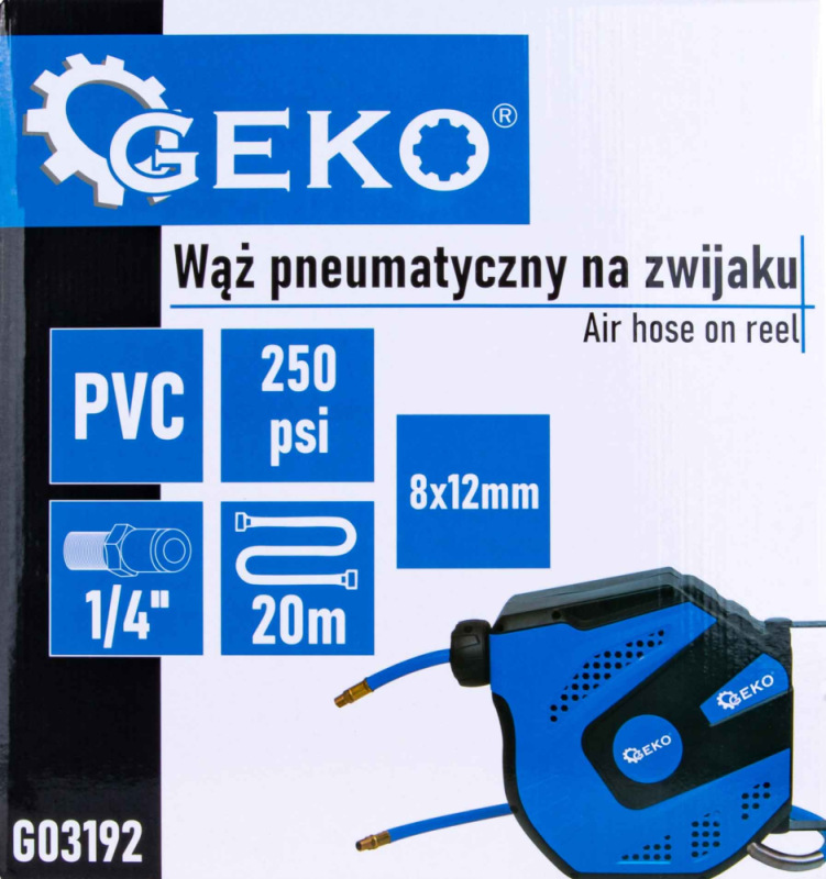 Samonavíjací závesný bubon s hadicou na vzduch, 8 x 12 mm, dĺžka 20 m, GEKO 16
