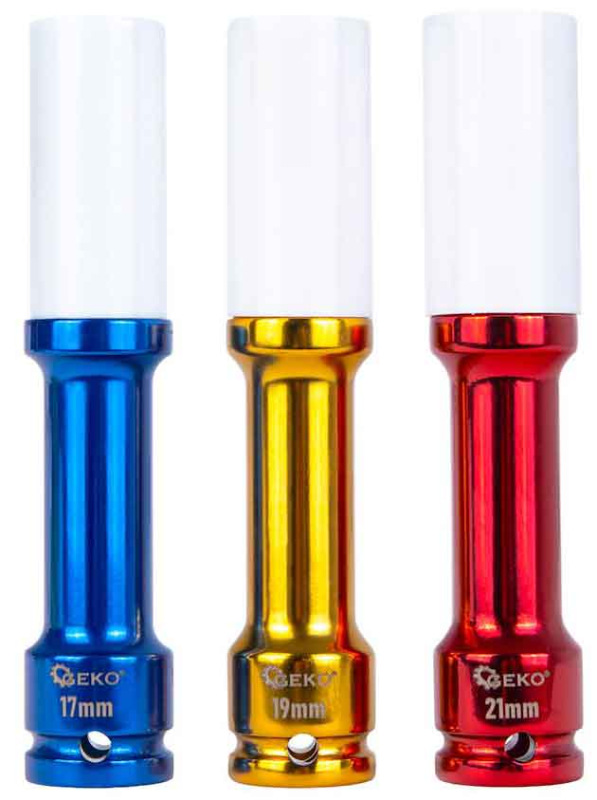 Sada 1/2" predĺžených úderových hlavíc 17, 19, 21 mm v kazete, GEKO 1