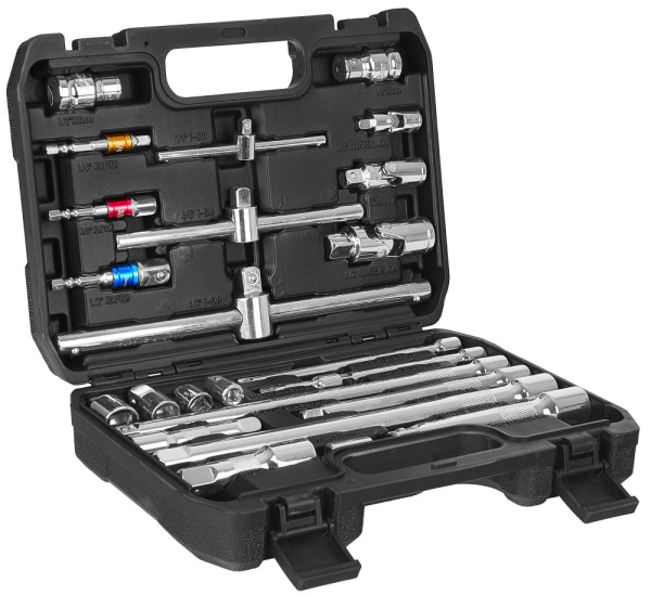 Sada vratidiel, predlžovacích nadstavcov a redukcii 1/4" 3/8" 1/2", 25-dielna sada, GEKO 2