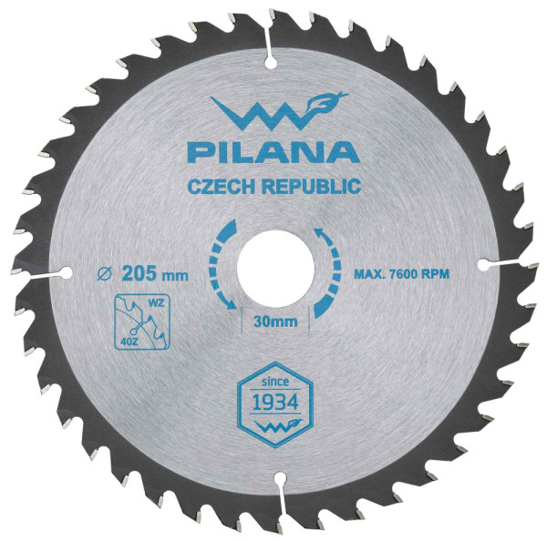 Pílový kotúč s SK plátkami 205x2,2x30 zuby 40 WZ, PILANA