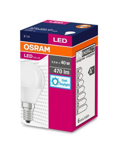 Žiarovka OSRAM® LED FR 040 (ean7630) non-dim, 4,9W/865 E14 6500K Value CLASSIC P 1