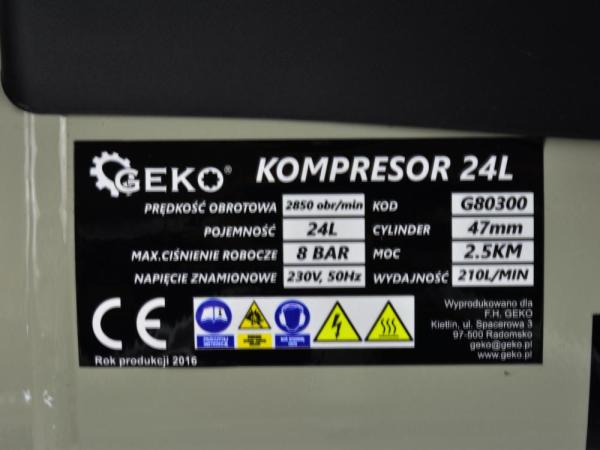 Kompresor olejový 1-piestový 1,8 kW, 210 l/min, vzdušník 24 litrov, GEKO 3