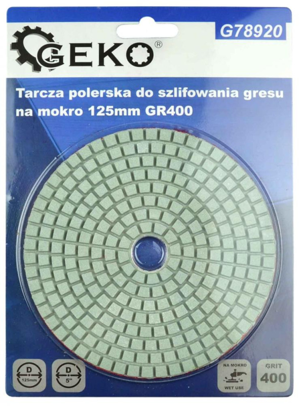 Brúsny diamantový kotúč 125 mm, zrno 400 suchý zips, brúsenie na mokro, GEKO 3