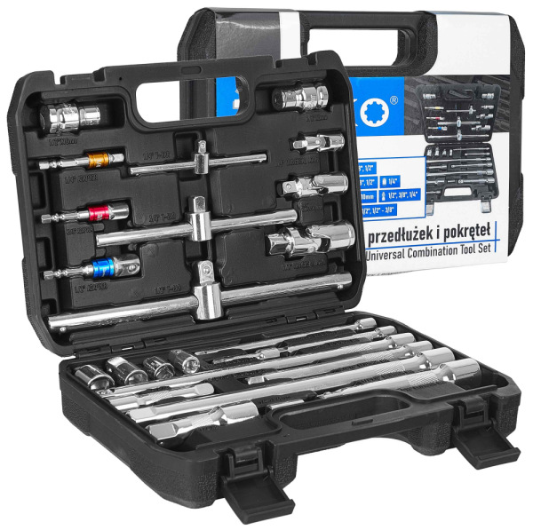 Sada vratidiel, predlžovacích nadstavcov a redukcii 1/4" 3/8" 1/2", 25-dielna sada, GEKO