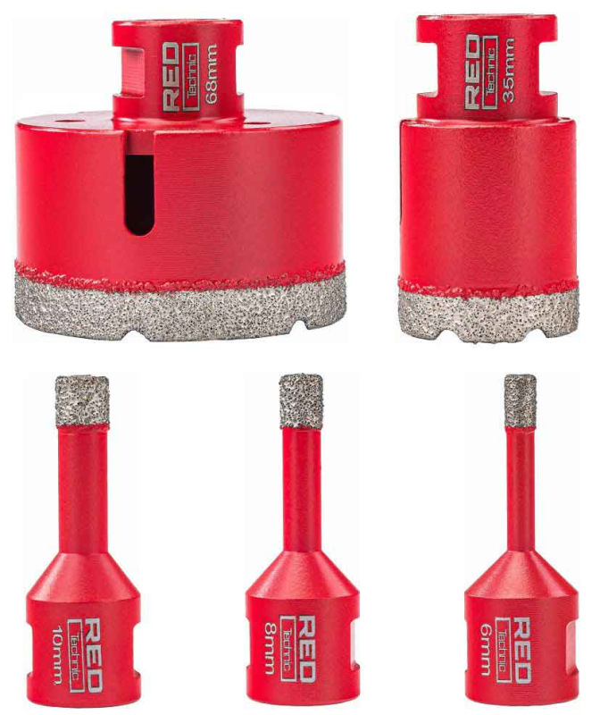 Sada diamantových koruniek, závit M14, rozmery 6,8,10,35,68 mm, RED TECHNIK 10