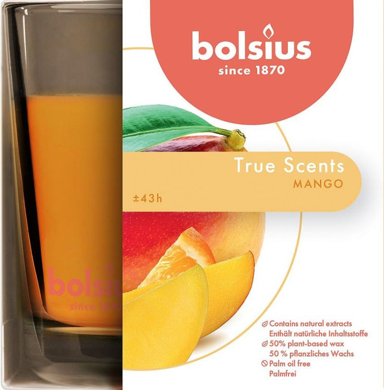 Sviečka Bolsius Jar True Scents 95/95 mm, vonná, mango, v skle 1