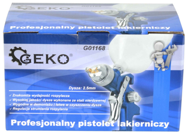 Striekacia pištoľ HVLP s hornou nádobkou 600ml, tryska 2.5mm, GEKO 7