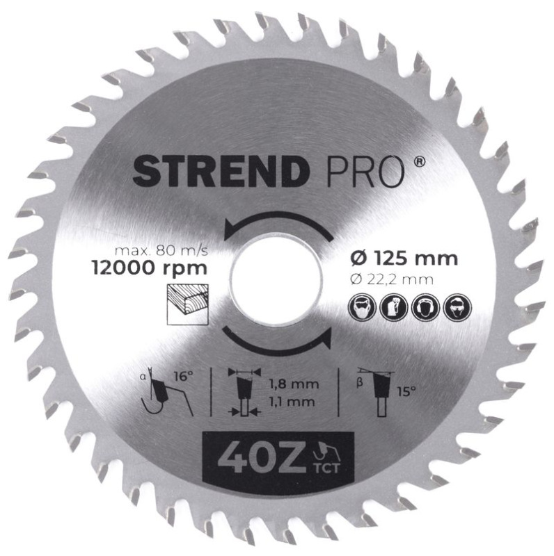 Kotúč Strend Pro TCT 125x1.8x22.2 mm 40Z, na drevo, pílový, SK plátky