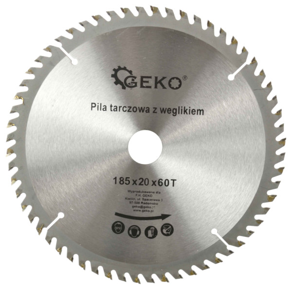 Pílový kotúč s SK plátkami 185 x 2,2 x 20 mm 60 zubov, GEKO