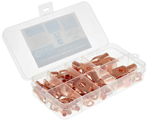 Sada medených konektorov s očkom a termosťahovacou izoláciou, 140-dielna, GEKO 1