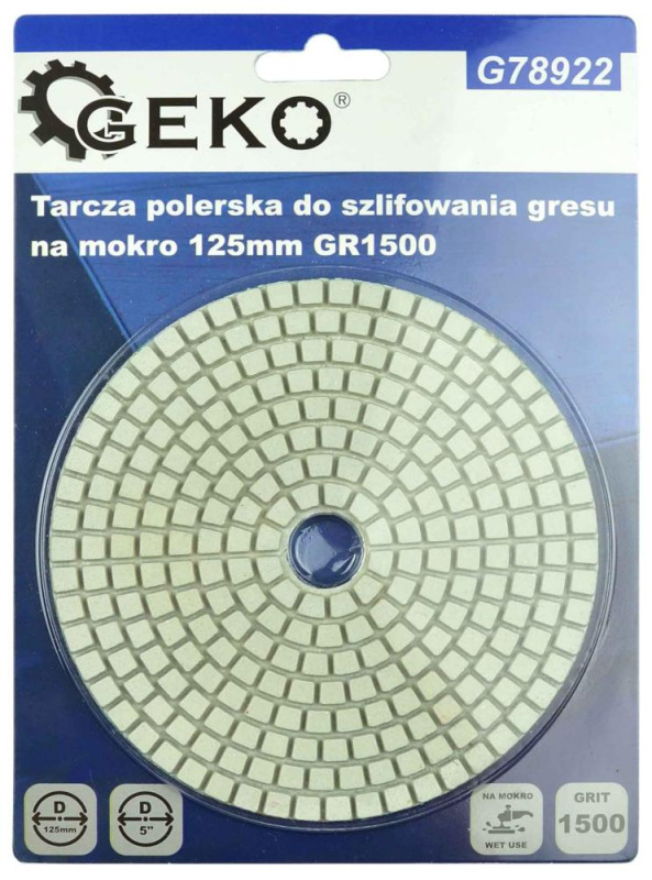 Brúsny diamantový kotúč 125 mm, zrno 1500 suchý zips, brúsenie na mokro, GEKO 3