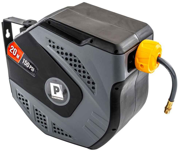 Navíjací bubon s držiakom na stenu s hadicou na vzduch, 8 x 12 mm, dĺžka 20 m, POWERMAT 18