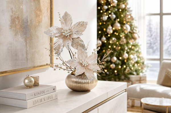 Kvet MagicHome Vianoce, poinsettia, champagne, 20 cm, veľkosť kvetu: 21 cm 1