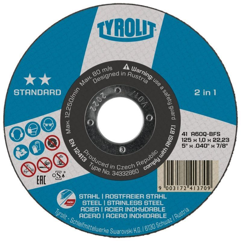 Kotuc Tyrolit 125x1,6mm, 41, A46Q-BFS, oceľ/nerez, 2in1 Standard **