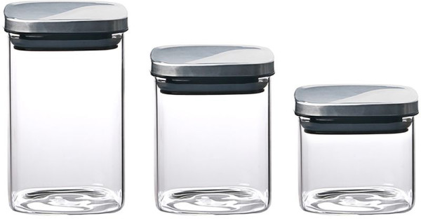 Nádoba MagicHome, sada 3 ks, 800/1100/1500 ml, sklenená, s nerezovým uzáverom