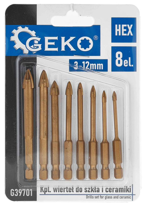 Sada vrtákov do skla a keramiky, 7-dielna, 3-12 mm, 4-brité, stopka 6 HRAN, GEKO 3