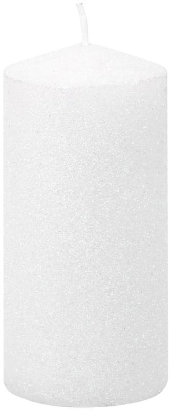 Sviečka MagicHome Vianoce, 5,5x12 cm, valcová, biela, s glitrami