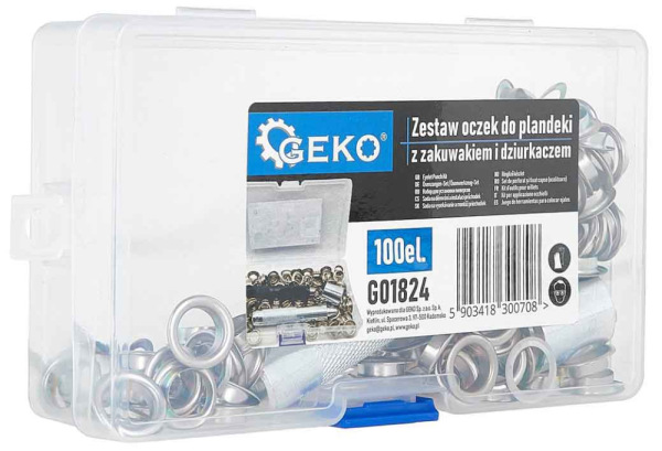Sada očiek na plachty s nitovacím nástrojom a dierovačom 10 mm, 100-dielna, GEKO 5