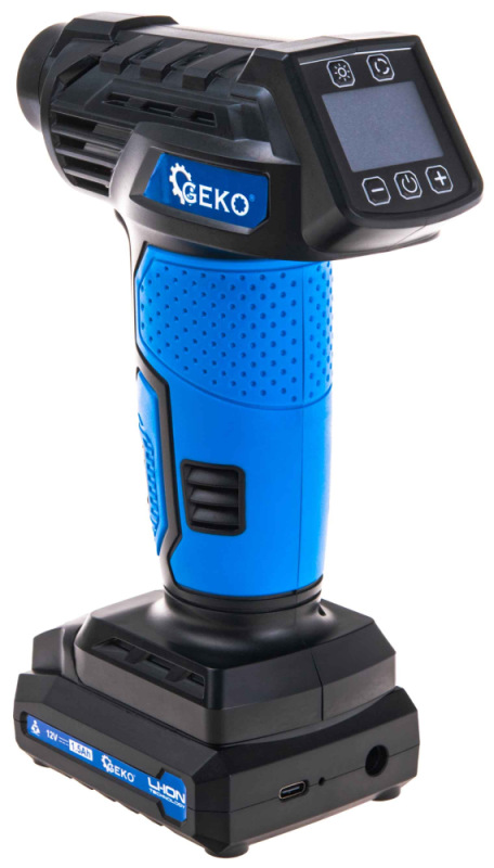 Akumulátorový kompresor 0,2-10,3 Bar, 12V, 1.5Ah batéria, 23l/min, LCD display, GEKO 16