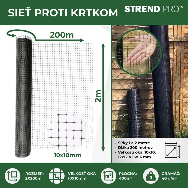 Sieť proti krtom GrassGuard, oko 10x10 mm, 2 m, L-200 m, do zeme, proti krtkom 2