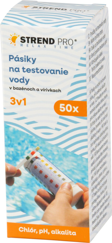 Pásiky na testovanie vody Strend Pro, 50x, 3v1- chlór/pH/alkalita, tester, sellbox 3