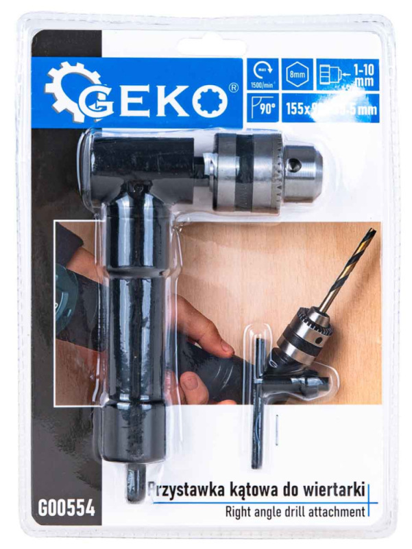 Adaptér so skľučovadlom 1-10 mm pre uťahovanie a vŕtanie pod uhlom 90°, GEKO 1