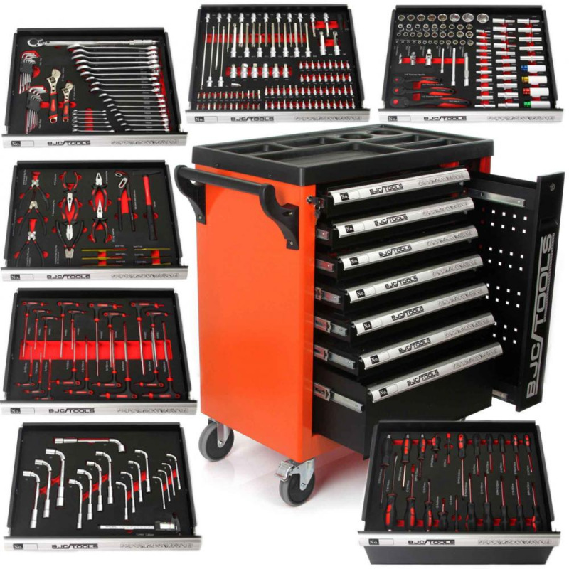 Dielenský vozík na náradie so 7 zásuvkami, vybavená náradím, 298-dielna, BJC