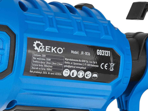 Striekacia maliarska pištoľ, 400 W, nádobka 800 ml, tryska 1,8 a 2,5 mm, GEKO 2