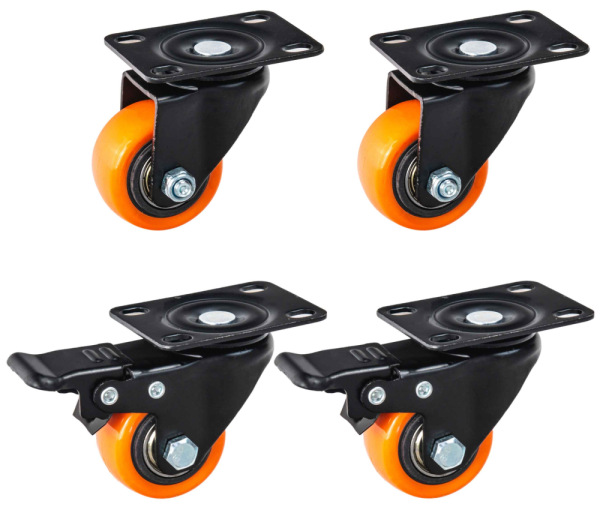 Sada 4 otočných koliesok 40 mm, nosnosť 40 kg - 2 kolieska s brzdou, GEKO