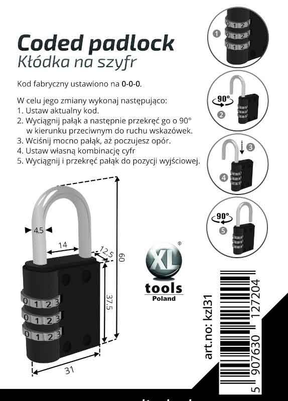 Zámok visiaci s číselným kódom 31 mm, XL-TOOLS