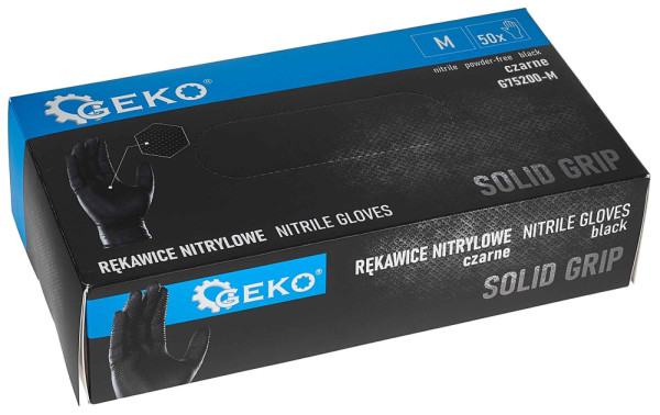Rukavice nitrilové čierne, sada 50ks, veľkosť M, SOLID GRIP, GEKO 3