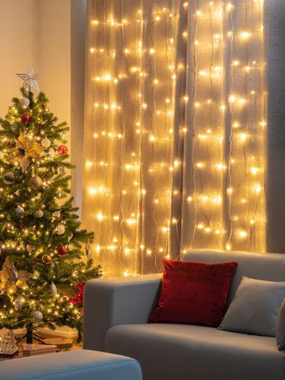 Reťaz MagicHome Vianoce Curtain, 160x LED teplá biela, 230V, 50 Hz, 8 funkcií, časovač, osvetlenie,