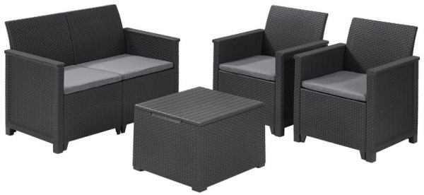 Set terasový Allibert EMMA, graphite/coolgray, stolik, lavica, 2x kreslo