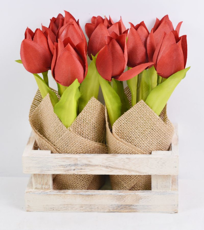 Tulipány MagicHome CX0147, 20 cm, obal - ľan, drevo