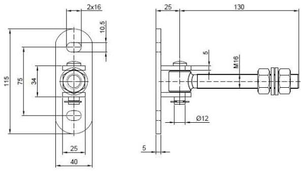 Nastaviteľný záves M16, závit. tyč 130 mm, základňa 115x40x5 mm, colný sadzobník 7308 9098 4