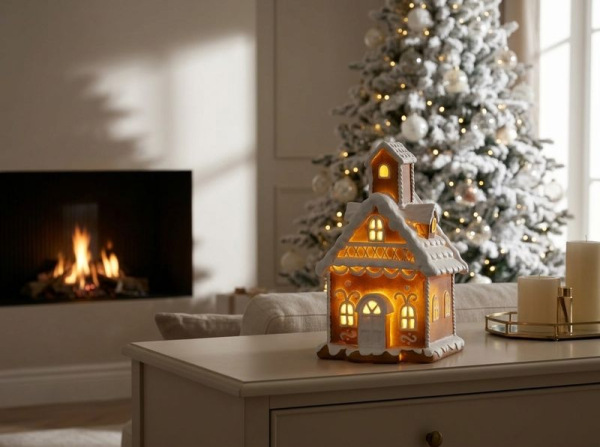 Dekorácia MagicHome Vianoce, domček LED, perníkový, polyresin, 11,1x10,3x19 cm 1
