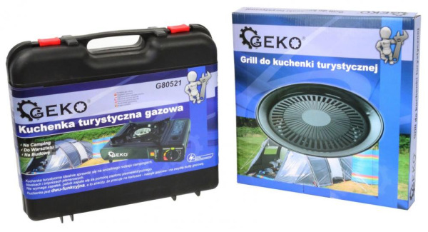Plynový turistický sporák na kartuše + nadstavec na gril, GEKO 10