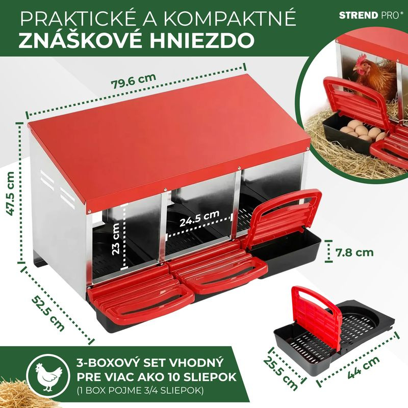 Hniezdo Strend Pro, znáškové, pre hydinu, 3 komorové, kovové, 79,6x47,5x52,5 cm, pre 3 nosnice 2