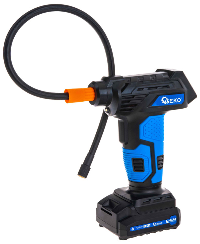 Akumulátorový kompresor 0,2-10,3 Bar, 12V, 1.5Ah batéria, 23l/min, LCD display, GEKO 12