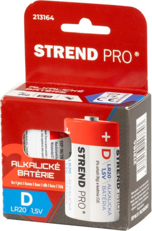 Batéria Strend Pro, alkalická, D (LR20), 1,5V, bal. 2 ks