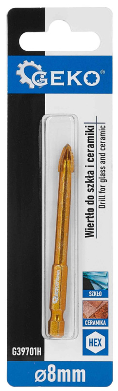 Vrták do skla a keramiky 8 mm, 4-britý, stopka 1/4", GEKO 2