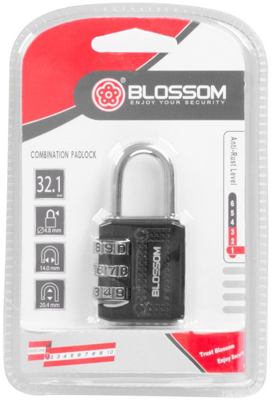 Zámok Blossom NL23A, 30 mm, Zn, číselný na kód, visiaci 3
