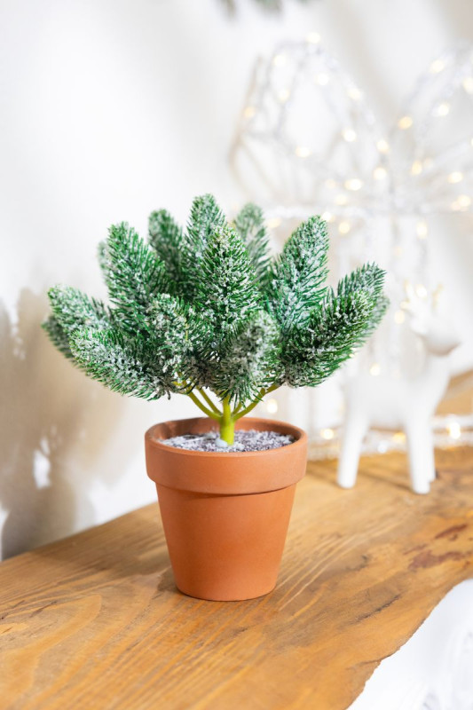 Dekorácia MagicHome Vianoce, vetvičky v črepníku, zasnežená, 20 cm 2