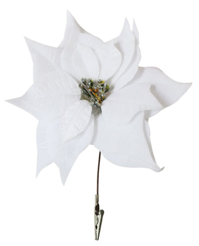 Kvet MagicHome Vianoce Poinsettia, so štipcom, biely, veľkosť kvetu: 25 cm, dĺžka kvetu: 26 cm, bal.
