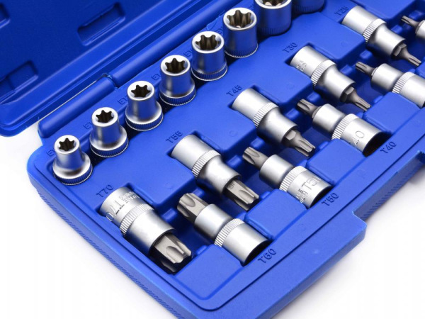 Sada 1/2" hlavíc TORX E10-E24 a 1/2" hlavíc s TORX bitmi T20-T70, 19-dielna, GEKO 3