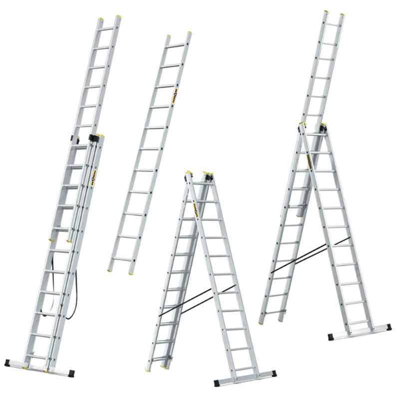 Rebrík hliníkový s úpravou na schody 3 x 9 stupne, 247/298/405 cm, nosnosť 150 kg, VASKO