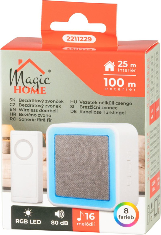 Zvonček MagicHome Intelligent, bezdrôtový, domový, na baterky, RGB LED,16 melódií, IPX4 9